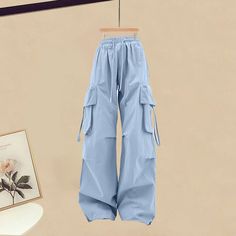 Two Pieces Top Cargo Pants Top Cargo Pants, Kawaii Swimsuit, Cartoon Kitty, Blue Cargo Pants, Dark Academia Clothing, Blue Two Piece, Cottagecore Fashion, Shirt Pant Set, Kawaii Dress