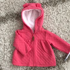 Nwt Carter’s Quilted Jacket. This Adorable Quilted Jacket Is Zip Front, Faux Fur Lined Hood With Little Ears. Cotton Blend. Coral Pink Color. Coral Pink Color, Beauty Favorites, Mini Fashion, Quilted Jacket, Coral Pink, Kids Jacket, Pink Color, Baby Clothes, Faux Fur