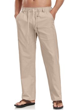 PRICES MAY VARY. Linen Material -- The men's linen pants with lightweight, breathable, soft and skin-friendly cotton linen fabric,suitable for vacation,home. Elastic waist -- The casual pant has a elastic waistband with adjustable drawstring provide the maximum comfort at the waist. Elaborately Designed -- mens summer pants feature stretchy drawstring waist, straight-legs, zip fly with button closure,two slant pockets and back pockets,loose fit cut, solid color, bring you all day comfort. For Al Mens Summer Pants, Yoga Trousers, Casual Linen Pants, Summer Yoga, Mens Linen Pants, Linen Drawstring Pants, Casual Beach Wear, Casual Pant, Linen Pant