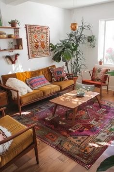 a living room filled with furniture and lots of plants