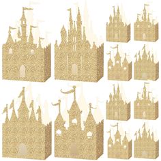 a set of twelve cardboard castle cut outs