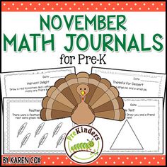 the november math journal for prek students with a turkey on it and an orange background