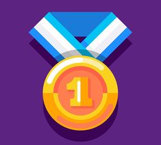 a gold medal with the number one on it's side and a purple background