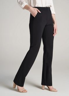 Model is 6'1", 170lbs wearing size 6 Tall - Tall Inseam: 35.5" - Extra Tall - Inseam: 37.5" - Straight leg fit - Slimmer around the hip and thigh - High-rise waist - Hook and bar front closure Pants For Tall Women, Tall Women Dresses, Pleated Dress Pants, Scrubs Dress, Tall Leggings, Straight Leg Dress Pants, Cozy Sleepwear, Women In Black, Slacks For Women