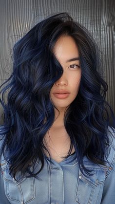 26 Hair Color Ideas to Rock Your 2024 Look Black To Dark Blue Ombre Hair, Dark And Blue Hair, Best Hair Color For Black Hair, Blue Jean Hair, Midnight Blue Hair Ombre, Midnight Blue Balayage, Blue Black Balayage, Black Hair With Blue Undertones, Dark Brown Hair With Blue Highlights