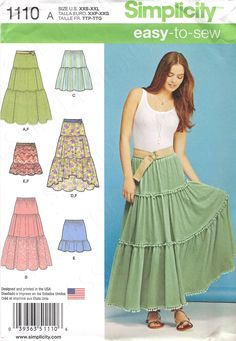 a women's skirt with tiered layers and an attached belt, in two different colors