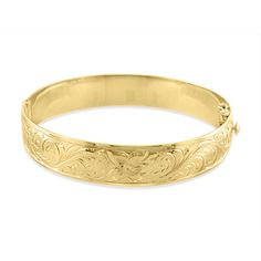 65154 - 14K Yellow Gold - 12mm Hawaiian Heirloom Royal Scroll-Around Hinged Bracelet