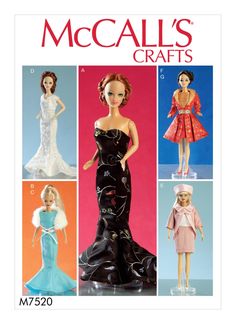 an image of dolls in different dresses and clothes on the cover of a sewing pattern