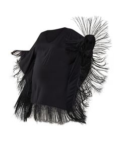 This sophisticated piece is perfect for your most stylish occasions. Crafted from lustrous satin fabric, it features subtle fringe trim for a touch of elegance. Whether you wear it as shown or with a great pair of jeans for a more casual look, it will be sure to set you apart and make a timeless impression. Material: 100% Polyester Care: Dry Clean Only Glamorous Feather Trim Top For Night Out, Feather Trim Tops For Night Out In Spring, Spring Night Out Tops With Feather Trim, Chic Fringe Tops For Fall, Elegant Feather Tops For Summer, Elegant Feathered Evening Tops, Chic Spring Tops With Feather Trim, Chic Summer Top With Feather Trim, Chic Summer Tops With Feather Trim