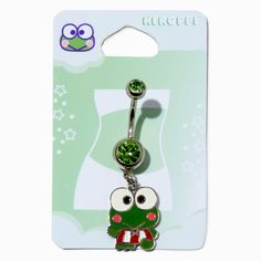 This belly bar will make Keroppi® super fans super hoppy! Featuring green rhinestones and dangly enamel Keroppi charm, this is a body jewelry must-have for your very own.Belly Bar by Hello Kitty® And FriendsFinish: Silver-toneSize: 14G/1.6mmClosure: PostMaterial: Stainless steel - Claire's Keroppi® Silver-tone 14G Green Stone Charm Belly Bar Adjustable Green Belly Rings As Gift, Green Dangle Novelty Jewelry, Green Novelty Dangle Jewelry, Sensitive Ears Earrings, Bellybutton Piercings, Belly Button Piercing Jewelry, Piercing Kit, Belly Piercing Ring, Belly Bar