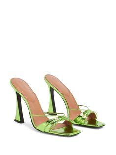 D'ACCORI Lust 100mm metallic-effect Mules - Farfetch Green Open Heel Evening Heels, Luxury Green Sandals With Padded Heel, Green Pointed Toe Mules With Padded Heel, Luxury Green Open Heel Heels, Green Open Heel Sandals For Night Out, Green Heels With Sculpted Heel And Single Toe Strap, Green Mules With Sculpted Heel And Pointed Toe, Green Summer Evening Mules, Green Evening Mules For Summer