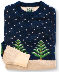 The Snowy Night Sweater is a pre-order item and ships on or around 11/20. Product Details: Dry Clean Women's Fit Woven Label 80% Wool 20% Nylon blend Imported Winter Night Sky, Christmas Sweater Outfits, First Snowfall, Kiel James Patrick, Snowy Night, James Patrick, Xmas Sweater, Evergreen Trees, Winter Night