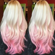 Blonde Hair With Pink Underlayer, Pastel Pink Tips Hair, Pink Ends On Blonde Hair, Platinum Blonde With Pink Tips, Pink And Blonde Balayage, White Hair With Pink Tips, White Hair Pink Tips, Pink And Platinum Hair, Blonde Hair Pink Ends