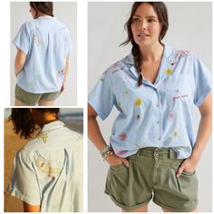 New With Tag Top From Anthropologie In Size Extra Small. Approximately About 22.5” Length, 18.5” Pit To Pit, 7” Sleeves. This Buttondown's Animated Embroidery Echoes The Call Of The Sun, Sand, And Surf. Whether Styled As A Cover-Up Or With A Pair Of Denim Cut-Offs, It's Sure To Become A Seasonal Favorite. Cotton, Polyester Embroidered Detail Button Front Machine Wash No Trades. Open To Reasonable Offers. Bundle More Items To Save More. Thank You Blue Floral Embroidered Shirt With Relaxed Fit, Blue Floral Embroidery Shirt With Relaxed Fit, Blue Shirt With Floral Embroidery And Relaxed Fit, Light Blue Embroidered Summer Shirt, Light Blue Embroidered Shirt For Summer, Embroidered Light Blue Shirt For Summer, Embroidered Mermaid, Summer Surf, Cut Offs