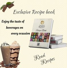 the recipe book is next to two beverages