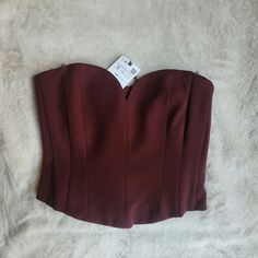 Zara Sweetheart Bustier Burgundy Size S Bnwt Chic Tube Top With Sweetheart Neckline And Corset Back, Date Night Corset With Sweetheart Neckline And Built-in Bra, Chic Boned Bodice With Sweetheart Neckline, Chic Crop Top With Boned Bodice And Sweetheart Neckline, Chic Corset With Sweetheart Neckline And Built-in Bra, Elegant Bandeau Crop Top With Boned Bodice, Chic Top With Boned Bodice And Overbust, Chic Top With Boned Bodice Overbust, Chic Corset With Sweetheart Neckline For Date Night