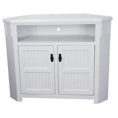 a white entertainment center with two doors