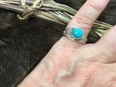 Authentic Navajo Native American Indian Sterling Silver Ring With Kingman Turquoise. The ring is detailed along the edges, making it a very unique and beautiful piece of Navajo craftsmanship. A favorite for Navajo jewelry.  Sterling Silver  Size 5.5 Handcrafted by Navajo Artist F. Sellers Perfect for a Gift❤️ Grab it while the sale is on.... Handmade Western Turquoise Ring, Handmade Western Turquoise Ring As A Gift, Adjustable Cabochon Turquoise Ring In Bohemian Style, Adjustable Traditional Turquoise Ring, Untreated Round Turquoise Bohemian Ring, Adjustable Bohemian Cabochon Turquoise Ring, Adjustable Bohemian Turquoise Cabochon Ring, Navajo Rings, American Indian Jewelry