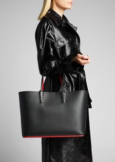 Christian Louboutin Cabata East-West Leather Tote Bag - Bergdorf Goodman Christian Louboutin Handbags, Louboutin Outfit, Designer Work Bag, Minimalist Clutch, Christian Louboutin Shoes Outfit, Tote Bag Outfit, Louboutin Bags, Lifestyle Shoot, Luxury Tote Bags