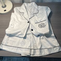 Monogrammed, White Pajamas With Black Piping. Initials Read Cre (With R Being In The Middle Indicating It’s The Last Name Initial). Never Worn. Size Small. Originally $24. Pusheen Onesie, Monogram Pjs, Monogram Pajamas, Embroidered Pajamas, Monogrammed Pajamas, Christmas Pajama Pants, Cotton Pajama Pants, White Pajamas, Personalized Pajamas