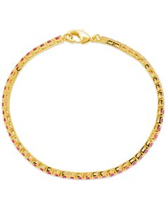 Add a touch of luxury to your look with the Hues of Pink Tennis Bracelet! Featuring a beautiful pink gradient of stones, this stunning tennis bracelet will have you sparkling with grace and elegance. Let your look shine in style! 😊 Materials: 14K gold plated brass, cubic zirconia Features:Measures 7" length, 0.1" width, 2mm CZ stones, Lead & Nickel free, lobster clasp Elegant Bracelets With Handset Stones, Pink Jubilee Round Tennis Bracelet, Pink Adjustable Tennis Bracelet, Adjustable Pink Tennis Bracelet, Adjustable Pink Jubilee Tennis Bracelet, Pink Tennis, Solid Gold Bracelet, Pearl Chain Necklace, Figaro Chain Necklace