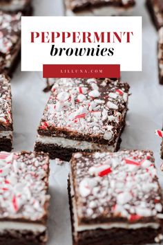 peppermint brownies with white frosting and sprinkles on top