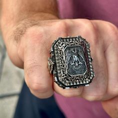 Men Silver Eagle Ring , Large Square Eagle Signet Ring, Ottoman Style Unique Men Ring, Father Day Gift, Gift For Men, 925k Sterling Silver ★Item Details * Gender : Male / Female * Material : 925K Sterling Silver ✔ Ready to Ship in 1-2 Business Days .. ✔ Shipped to the Worldwide 1-5 business days with free shipping... ✔ The product will be sent to you with a handmade wooden box to avoid any damage during shipping... ✔ Visit our store, browse other Men's jewelry, silver and gold collections, and find the perfect piece you're looking for... Click For Our Other Products https://www.etsy.com/shop/MercansilverTR?ref=simple-shop-header-name&listing_id=1003010735 Spiritual White Gold Engraved Ring, Silver Rings For Father's Day, Antique Silver Skull Ring As Gift, Antique Silver Skull Ring For Gift, Antique Silver Skull Ring Gift, Handmade Engraved Ring For Collectors, Eagle Ring, Handmade Wooden Boxes, Ottoman Styling