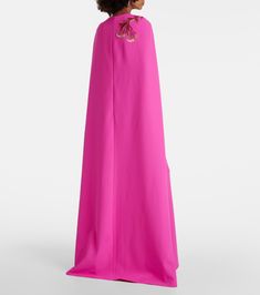 Mattia caped embellished gown in pink - Safiyaa | Mytheresa Pink Cape Sleeve Dress For Gala, Party Crepe Maxi Dress, Pink Cape Sleeve Gala Dress, Pink Gala Dress With Cape Sleeves, Cape-shaped Embellished Gala Dress, Party Dresses In Satin With Cape Sleeves, Embellished Cape Evening Dress For Party, Satin Party Dress With Cape Sleeves, Floor-length Crepe Maxi Dress For Party