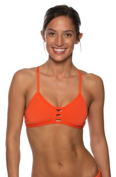 The Tomcat is a supportive athletic bikini top with a scooped neckline and tie straps for an adjustable fit. Shop the Tomcat in bolds and fun prints today. Summer Sports Bra With Strappy Back, T-back Sports Bra For Swimming, Sporty Strappy Swimwear For Workout, Summer Strappy Sports Bra For Gym, Solid Color T-back Sports Bra For Summer, Solid T-back Sports Bra For Summer, T-back Sports Bra For Summer, Summer Sporty Strappy Sports Bra, Sporty Strappy Sports Bra For Summer