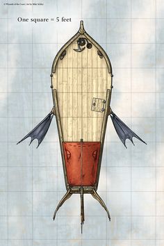 a drawing of a small boat with two wings on it's back and the front end