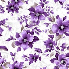 purple flowers and leaves on a white background