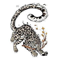 a drawing of a leopard and its prey