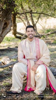 Raw silk sherwani for groom w/ Dabka, Zari & Dori hand work Royal Ivory sherwani for grooms Breathable raw silk fabric used Cozy full sleeve feature Embroidered mandarin collar & cuff band Zari, Dabka & Dori embroidery detail Invisible button-down center front. #sherwani #mensfashion #groomswear #indianwedding #sherwaniformen Traditional Cream Sherwani For Groom, Traditional Cream Bandhgala For Groom, Traditional Cream Kurta With Naqshi Detailing, Traditional Cream Kurta With Naqshi Embroidery, Cream Kurta With Resham Embroidery For Groom, Cream Kurta With Traditional Drape For Groom, Traditional Cream Kurta With Naqshi, Cream Traditional Wear With Resham Embroidery For Groom, Traditional Naqshi Salwar Kameez For Ceremonies