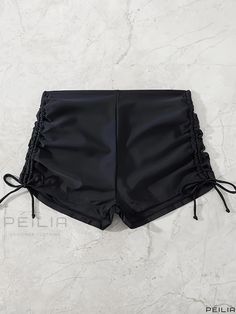 Peilia - Womens High Waisted Drawstring Swim Bottoms, Stretchy and Comfortable Boxer Shorts, Plain Black Design - Ideal for Swimming, Swimwear & Clothing Elastic Fit Black Bottoms For Beach, Black Drawstring Pool Bottoms, Black String Swimwear For Beach Season, Black Bottoms With Built-in Shorts For Pool, Fitted Black High-waisted Swim Shorts, Black Bottoms With Built-in Shorts For Swimming, Black Swim Skirt With Built-in Shorts And 4-way Stretch, Black Moisture-wicking Beachwear Shorts, Boxer Shorts