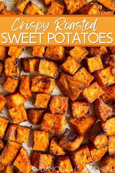 cubed sweet potatoes on a sheet pan Fall Side Dish Recipes, Sweet Potato Oven, Sweet Potato Side Dish, Sweet Potato Recipes Roasted, Sweet Potato Sides, Sweet Potato Recipes Healthy, Side Orders, Cubed Sweet Potatoes, Potato Recipes Side Dishes