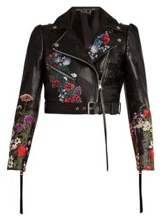 Leather Jacket With Design, Lace Leather Jacket, Floral Punk Outfits, Leather Jacket Embroidery, Rose Leather Jacket, Leather Jacket Art, Leather Jacket Design, Floral Leather Jacket, Velvet Jackets