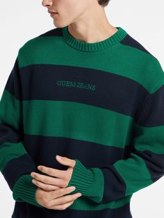 Straight from our archives, our striped, long sleeve sweater blends a vintage look with a more comfortable, contemporary feel. Made with 100% organic cotton. Striped Jeans, Cotton Pullover, Guess Jeans, Knit Cotton, Striped Knit, Striped Long Sleeve, Vintage Look, Sleeve Sweater, Vintage Looks