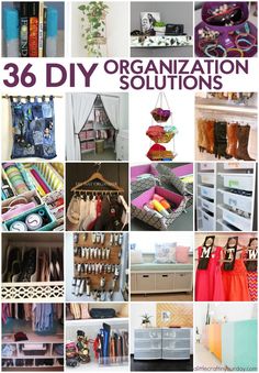 there are many different items in this collage with the words, 38 diy organization solution