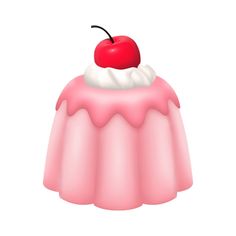 a pink cake with a cherry on top