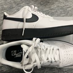 Men's Nike Air Force 1 White On Black Soles. Worn Just To Try On. Will Come With Original Box. Nike Air Force 1 White, Air Force 1 White, Shoes Nike Air Force, Shoes Nike Air, Cute Sneakers, Mens Nike Air, Nike White, Shoes Nike, Nike Air Force 1