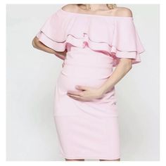 La Clef Women Off Shoulder Pink Maternity Ruffle Dress Size Large Short Sleeve Maternity Dresses With Ruffles, Fitted Short Sleeve Maternity Dress With Ruffles, Pink Ruffled Maternity Dress For Summer, Summer Pink Maternity Dress With Ruffles, Summer Pink Ruffled Maternity Dress, Maternity Dresses With Ruffles, Sleeveless Ruffled Maternity Dress, Feminine Ruffled Maternity Dress, Fitted Pink Maternity Dress With Ruffles