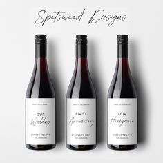 three bottles of red wine with the words springwood designs