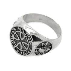 "SKU: 10831 The early Knights Templar seal inscribed SIGILLUM MILITUM XPISTI meaning \"sign of the army of Christ\". Features: Brand new sterling ring silver 925. Not plated, 100% solid silver metal! Approx weight of the product depends on the size 14.8 g.; Processing - blackening by oxidation; Availability of proprietary tag manufacturer - Yes; Country of origin - Ukraine; www.indigo.jewelry" Symbolic Rings With Polished Finish For Commemoration, Silver Rings With Engraved Logo For Anniversary, Silver Engraved Ring Stamped 925 For Commemoration, Silver Hallmarked Signet Ring For Commemoration, Hallmarked Silver Signet Ring For Commemoration, Symbolic Silver Ring For Commemoration, Silver Jewelry With Engraved Logo, Silver Round Jewelry With Engraved Logo, Silver Symbolic Engraved Ring For Commemoration