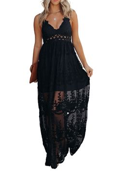 Black Lace Crisscross Backless Maxi Dress Dresses For Parties, Maxi Party Dress, Lace Long Dress, Backless Long Dress, Backless Maxi Dress, Deep V Dress, Party Dresses Online, Beach Maxi Dress, Backless Maxi Dresses