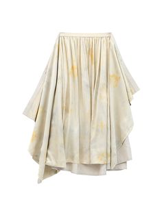 Material: 55% Tencel,  45% Cotton 
 Size: SML

 Model: 170cm/48kg




 Length
 Waist


 S
 79.5cm
 64cm


 M
 81.5cm
 68cm


 L 
 83.5cm
 72cm Silk Bottoms With Asymmetrical Hem, Silk Draped Skirt With Asymmetrical Hem, Asymmetrical Silk Bottoms For Spring, Spring Silk Asymmetrical Bottoms, Asymmetrical Pleated Draped Skirt For Spring, Spring Asymmetrical Draped Pleated Skirt, Silk Asymmetrical Draped Skirt With Lining, Spring Silk Bottoms With Asymmetrical Hem, Silk Bottoms With Asymmetrical Hem For Spring