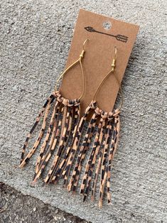 Leopard Leather Fringe on Brass Teardrop, Leather Fringe, Leather Earrings, Handmade, Boho Style, Fringe Earrings 5 Customizable - Etsy Earrings Handmade Boho, Staple Earrings, Handmade Wire, Leather Fringe, Handmade Boho, Rust Color, Fringe Earrings, Hand Designs, Leather Earrings