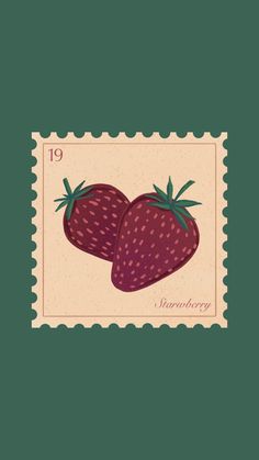 a postage stamp with two strawberries on it's front and the number 19