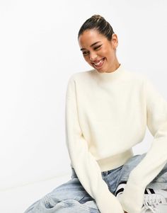 & Other Stories mock neck sweater in off-white | ASOS Mother Jeans, Mock Neck Sweater, Jumpers And Cardigans, Aesthetic Fashion, Jumpers For Women, Soft Knits, Capsule Wardrobe, Style Guides, Neck Sweater