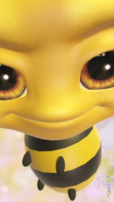 a yellow and black bee with big eyes