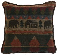 Cabin Bear Wool Blend Throw Pillow Bear Bedding, Lodge Bedding, Bear Bed, Wood River, River Cabin, Bear Pillow, Rustic Bedding, Lodge Style, Lodge Decor